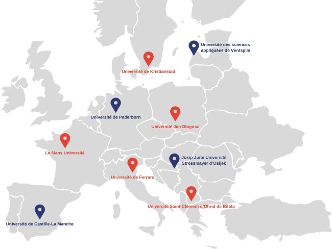 carte de localisation des 9 universit&eacute;s partenaires